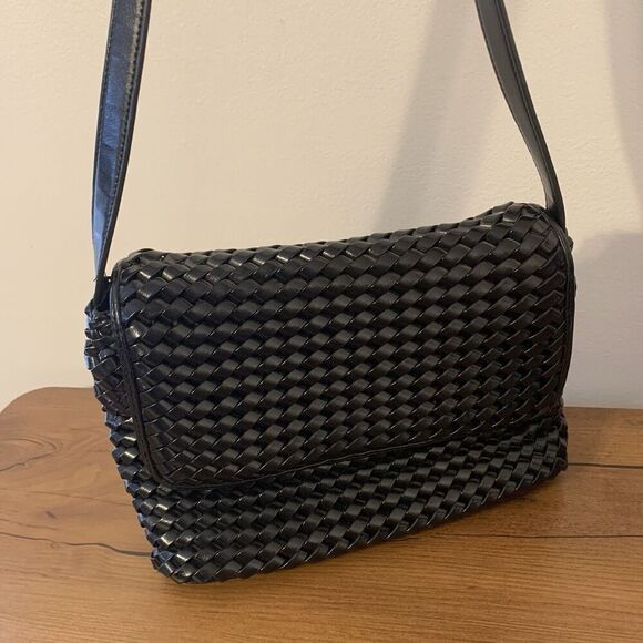 VTG Nine West Y2K 90's Shoulder Basket Weave Woven Black Handbag Bag Purse - Picture 11 of 14
